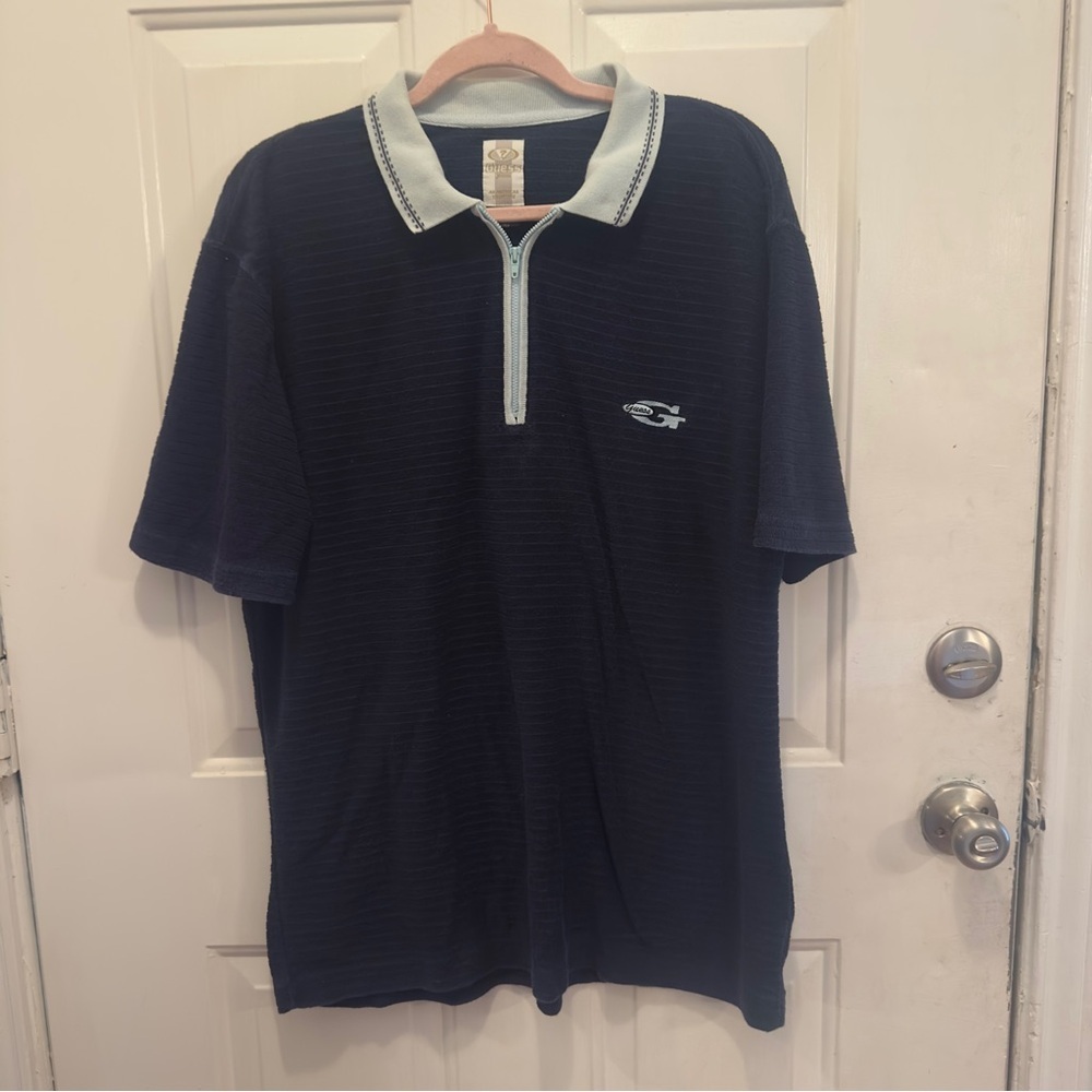 Vintage Guess Navy and Light Blue Polo Shirt